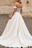 Ivory A Line Off The Shoulder Satin Long Wedding Dress