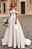Ivory A Line Off The Shoulder Satin Long Wedding Dress
