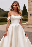 Ivory A Line Off The Shoulder Satin Long Wedding Dress