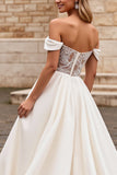 Ivory A Line Off The Shoulder Satin Long Wedding Dress