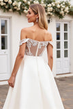 Ivory A Line Off The Shoulder Lace Appliqued Wedding Dress