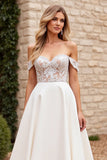 Ivory A Line Off The Shoulder Lace Appliqued Wedding Dress