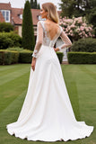 A Line Ivory Long Sleeves Lace Appliqued Wedding Dress
