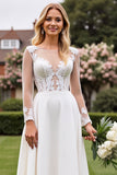 A Line Ivory Long Sleeves Lace Appliqued Wedding Dress