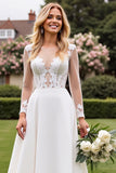 A Line Ivory Long Sleeves Lace Appliqued Wedding Dress