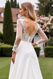A Line Ivory Long Sleeves Lace Appliqued Wedding Dress