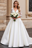 A Line Long Sleeves Ivory Appliqued Wedding Dress