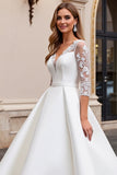 A Line Long Sleeves Ivory Appliqued Wedding Dress