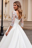 A Line Long Sleeves Ivory Appliqued Wedding Dress