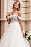 A Line Off The Shoulder Lace Appliqued Ivory Wedding Dress