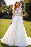 A Line Lace Appliqued Long Sleeves Ivory Wedding Dress