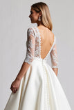 A Line Half Sleeves Ivory Lace Long Wedding Dress