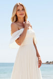 Ivory A Line Off The Shoulder Long Wedding Dress with Slit