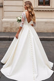 A Line Long Sleeves Ivory Lace Wedding Dress