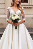 A Line Long Sleeves Ivory Lace Wedding Dress