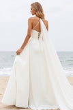 Ivory A-Line Spaghetti Straps Ruched Satin Wedding Dress