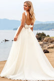 Ivory Spaghetti Straps A-Line Laced Tulle Long Bridal Dress