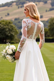 White Deep V Neck Long Sleeve Satin Bridal Jumpsuit