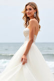 Strapless Ivory A-Line Corset Tulle Wedding Dress With Appliques