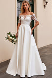 Ivory A Line Off The Shoulder Lace Long Wedding Dress
