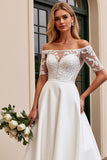 Ivory A Line Off The Shoulder Lace Long Wedding Dress