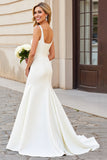 Simple Ivory Mermaid Square Neck Satin Wedding Dress
