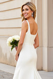 Simple Ivory Mermaid Square Neck Satin Wedding Dress