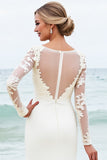 Ivory Mermaid Satin Long Sleeve Wedding Dress With Lace