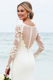 Ivory Mermaid Satin Long Sleeve Wedding Dress With Lace