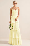 Lilac A-Line Spaghetti Straps Tiered Chiffon Long Bridesmaid Dress