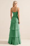 Lilac A-Line Spaghetti Straps Tiered Chiffon Long Bridesmaid Dress
