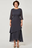 Steel Grey Ruffle Sheath Mother of the Bride Dress