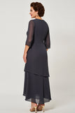 Steel Grey Ruffle Sheath Mother of the Bride Dress