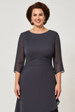 Steel Grey Ruffle Sheath Mother of the Bride Dress