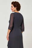 Steel Grey Ruffle Sheath Mother of the Bride Dress