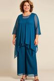 Ink Blue Plus Size Chiffon Mother of The Bride Pant Suits