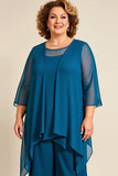 Ink Blue Plus Size Chiffon Mother of The Bride Pant Suits