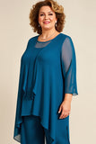 Ink Blue Plus Size Chiffon Mother of The Bride Pant Suits