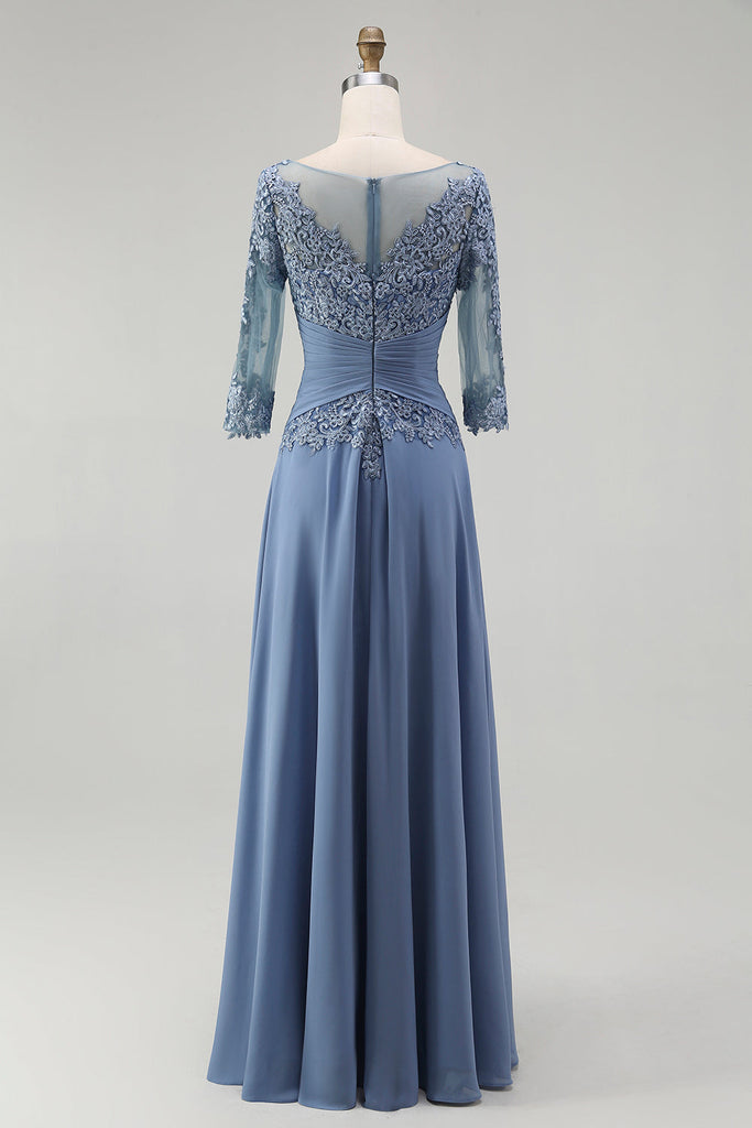WEDTREND Women Dusty Blue Lace Mother of the Bride Dress A Line Chiffon