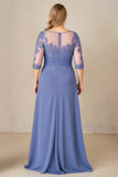 Dusty Blue Lace A Line Chiffon Mother of the Bride Dress