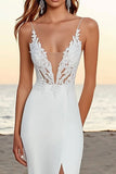 Ivory Mermaid Spaghetti Straps Lace Long Wedding Dress