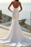Mermaid Ivory Spaghetti Straps Satin Long Wedding Dress