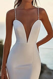 Mermaid Ivory Spaghetti Straps Satin Long Wedding Dress
