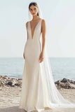 Simple Mermaid Ivory Spaghetti Straps Long Wedding Dress