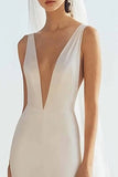 Simple Mermaid Ivory Spaghetti Straps Long Wedding Dress