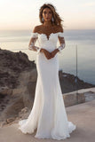 Mermaid Off The Shoulder Ivory Lace Long Wedding Dress