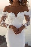 Mermaid Off The Shoulder Ivory Lace Long Wedding Dress