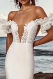 Off The Shoulder Mermaid Lace Ivory Long Wedding Dress