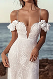 Mermaid Cold Shoulder Ivory Lace Long Wedding Dress