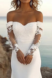 Ivory Off The Shoulder Lace Mermaid Wedding Dress